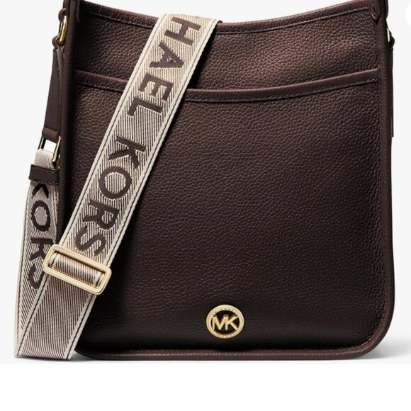NWT MICHAEL KORS LUISA LARGE NS MESSENGER CROSSBODY BAG BROWN LEATHER $298 PURSE - Picture 1 of 8